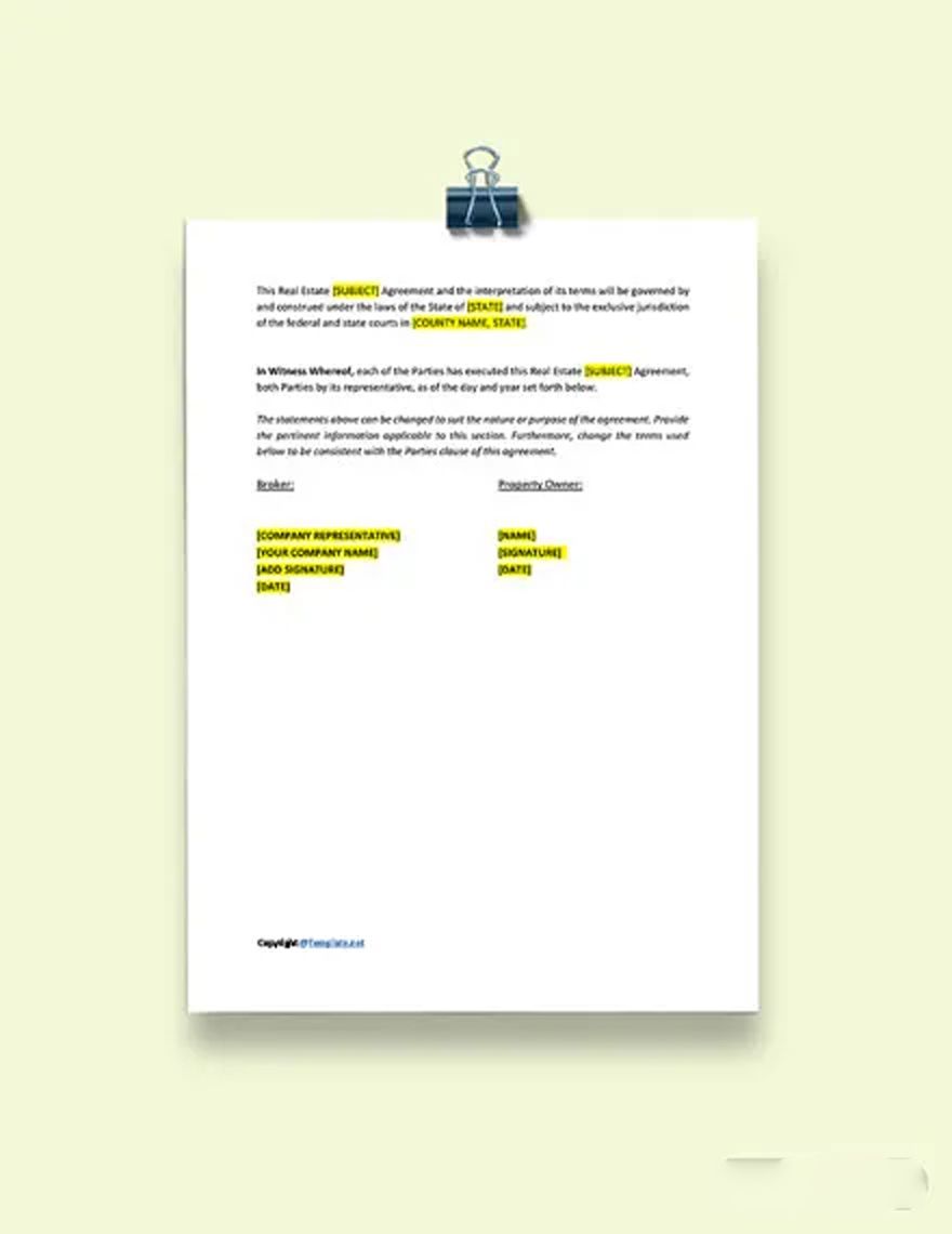 Real Estate Agency Agreement Template