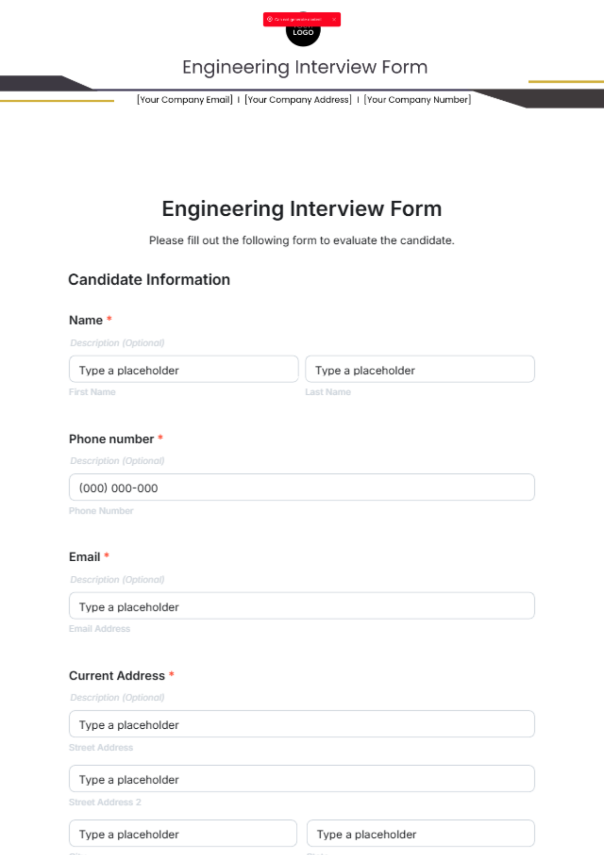 Engineering Interview Form Template