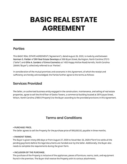 Free Basic Real Estate Agreement