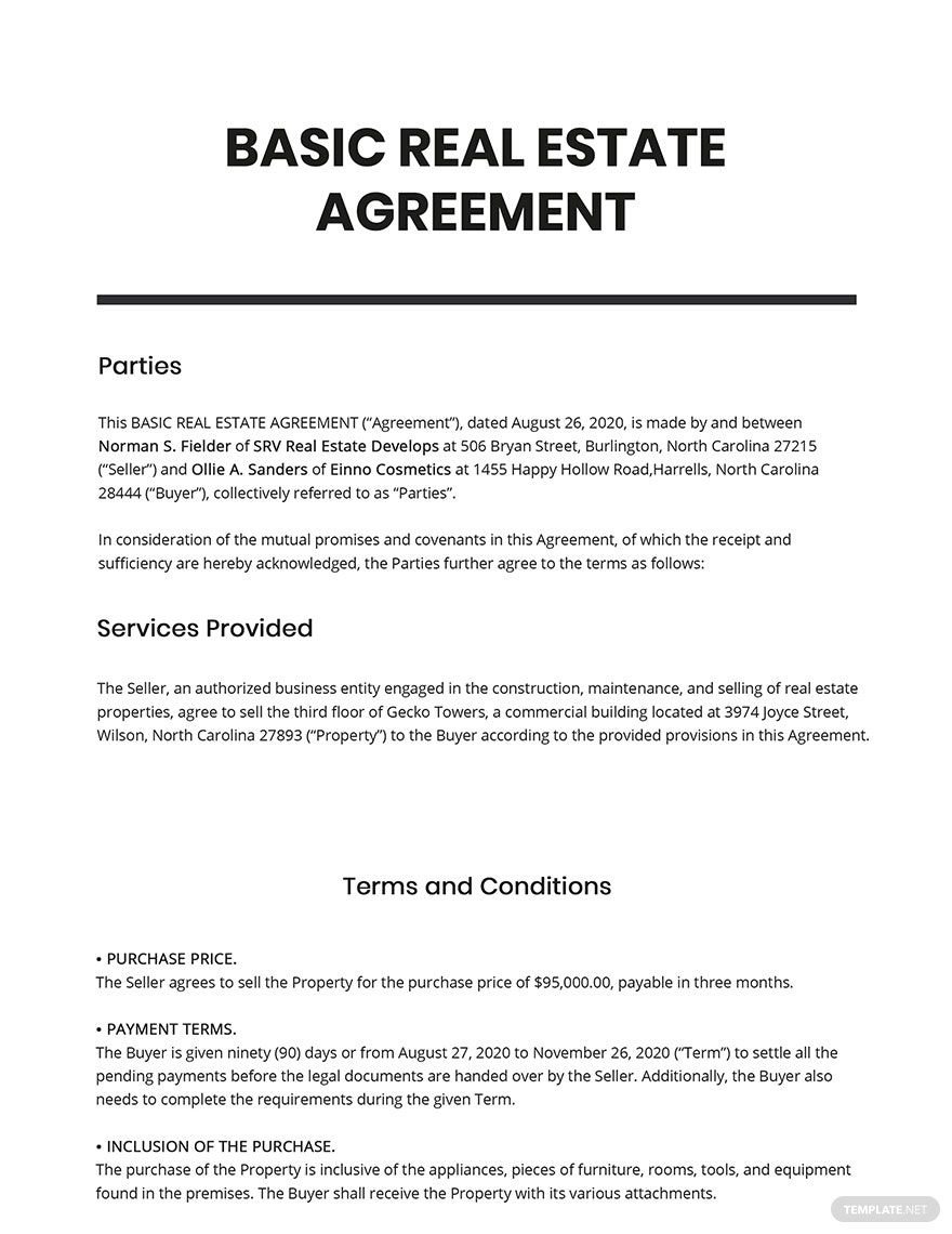 Free Basic Real Estate Agreement Template