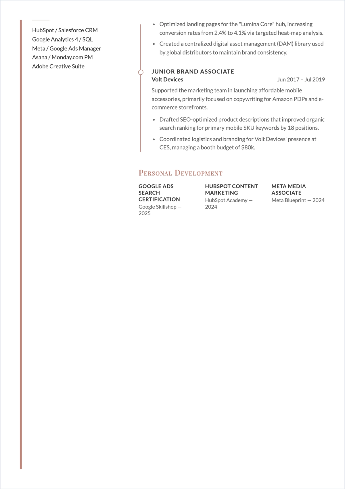 Free Marketing Specialist Functional ATS Resume Template
