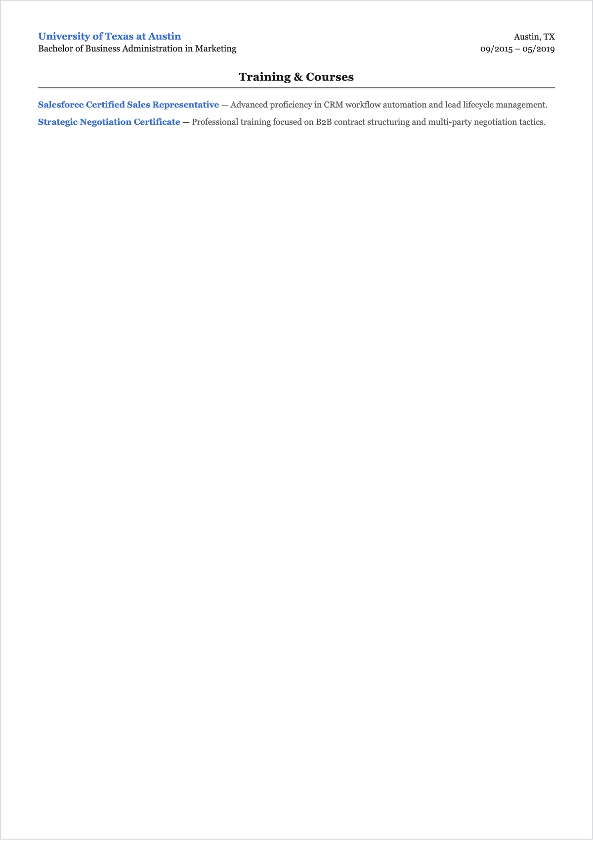 Free Sales Representative Functional ATS Resume Template