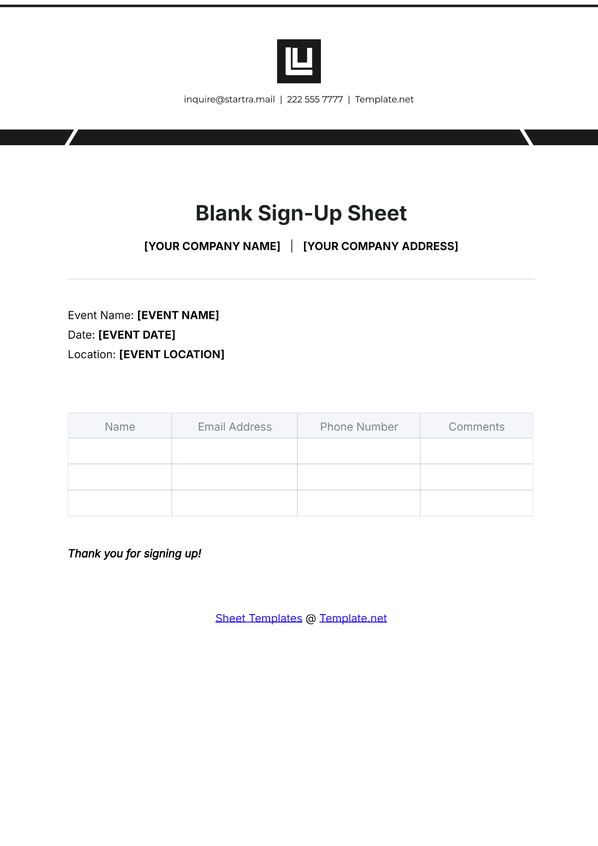 Blank Sign-Up Sheet Template - Edit Online & Download