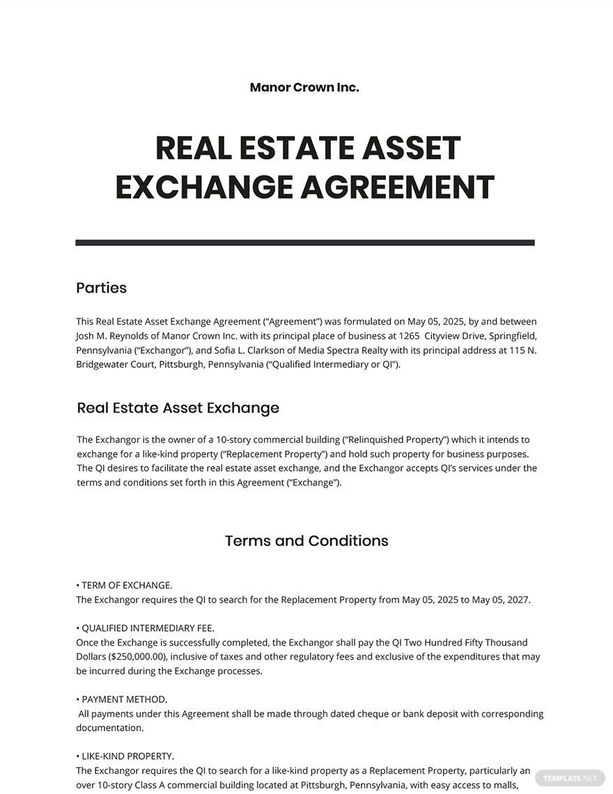 Asset Exchange Agreement Template