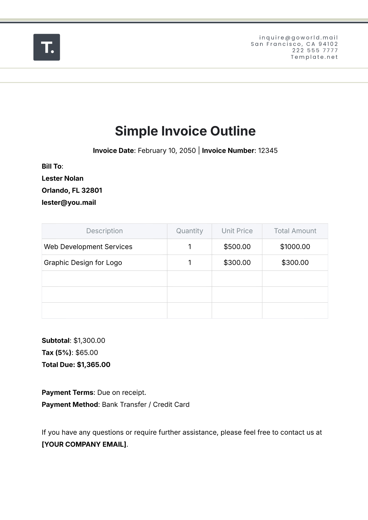 Simple Invoice Outline Template - Edit Online & Download