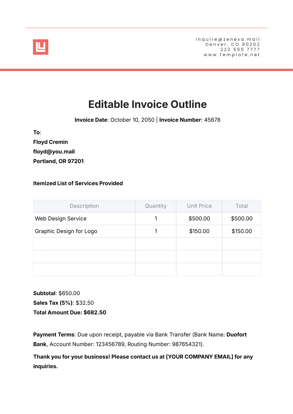 Editable Invoice Outline Template - Edit Online & Download