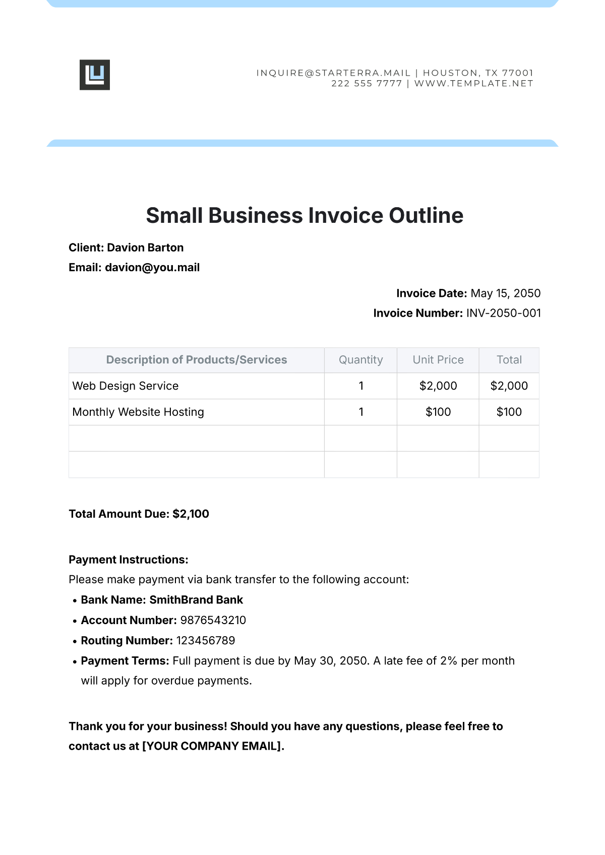 Small Business Invoice Outline Template - Edit Online & Download