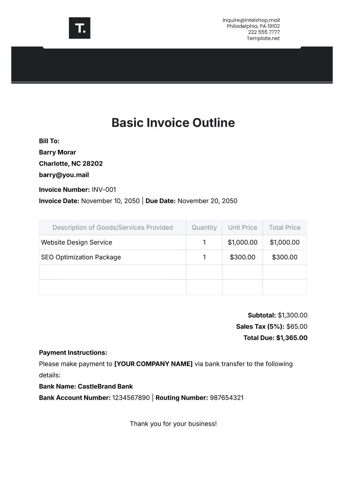 Basic Invoice Outline Template - Edit Online & Download