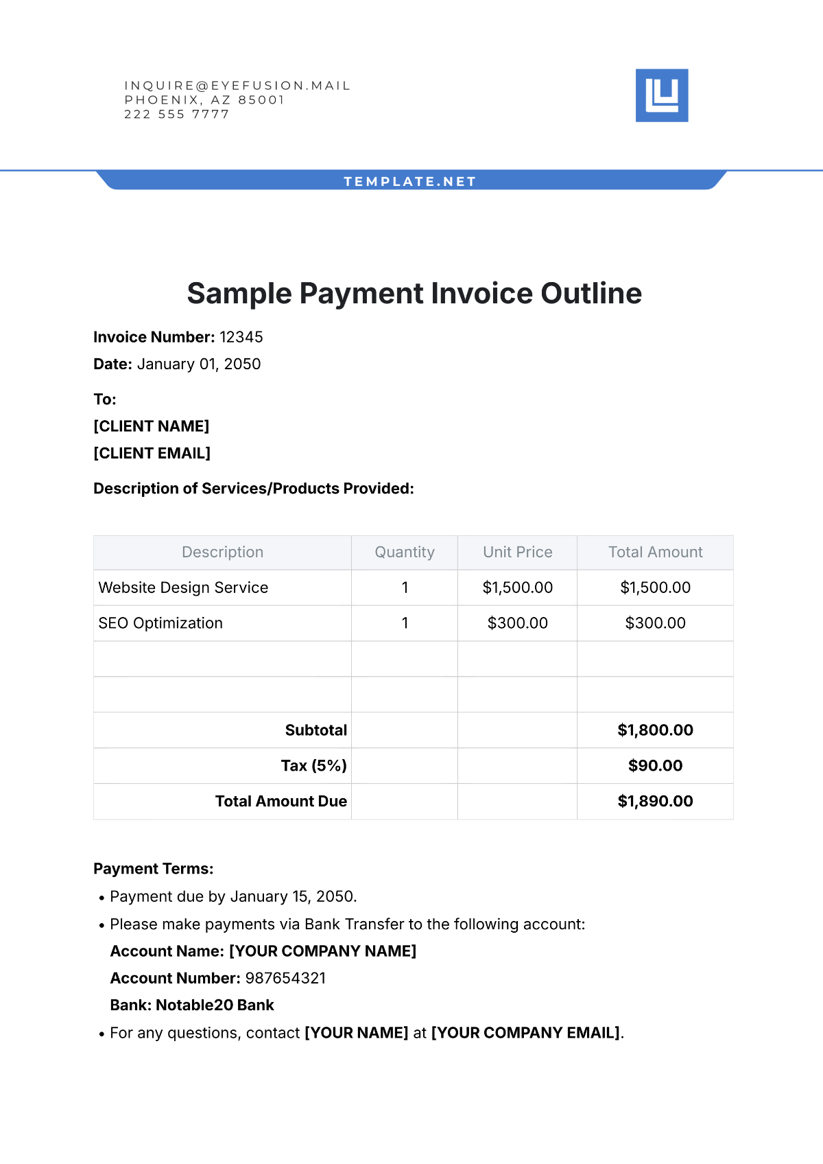 Sample Payment Invoice Outline Template - Edit Online & Download