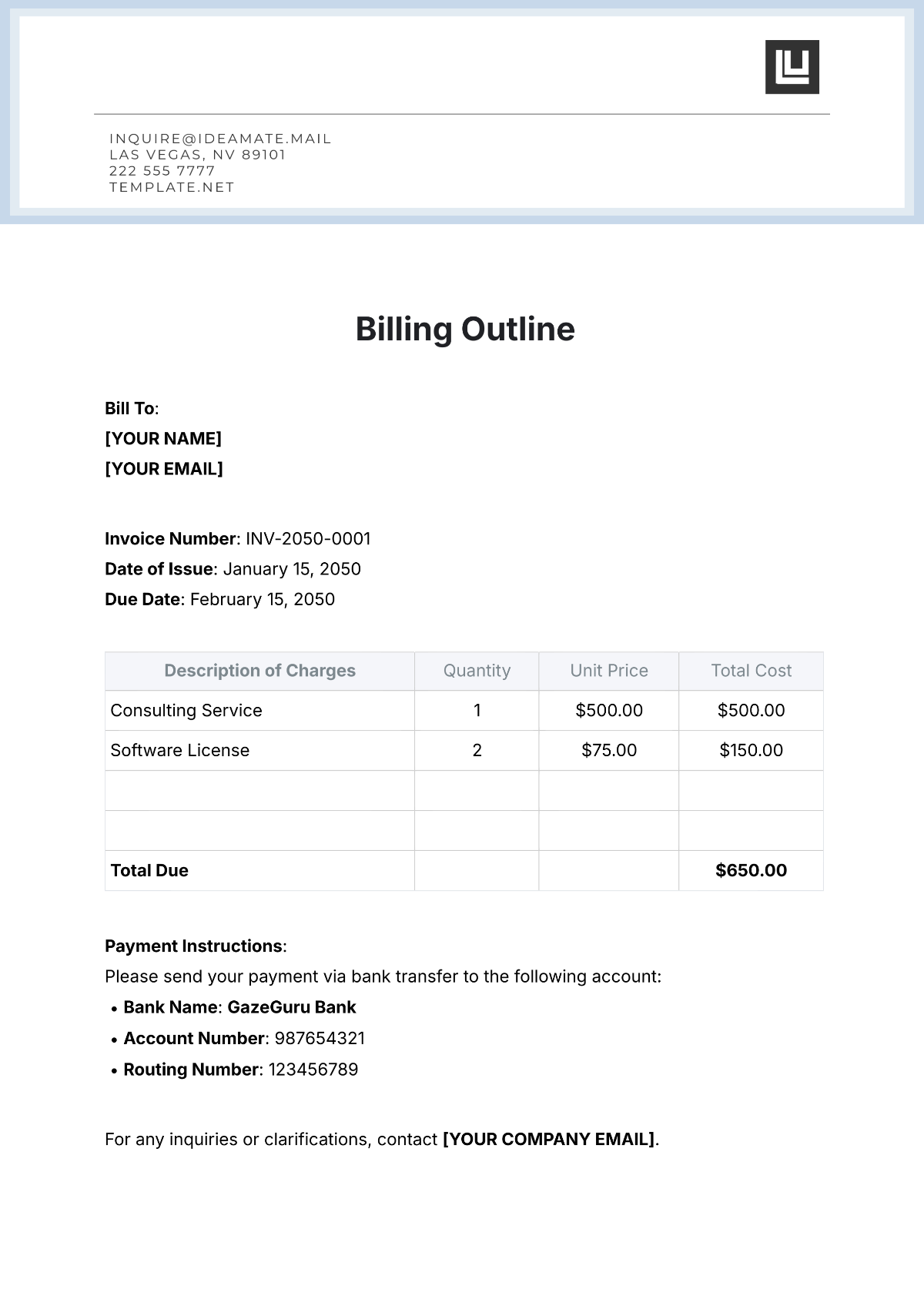 Billing Outline Template - Edit Online & Download