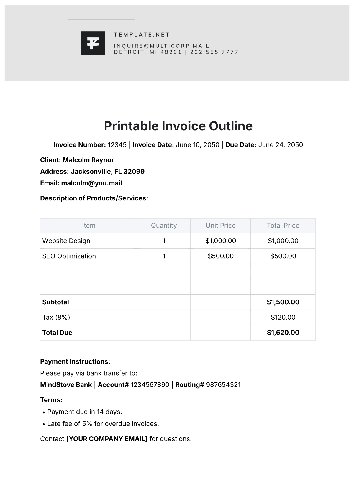 Printable Invoice Outline Template - Edit Online & Download