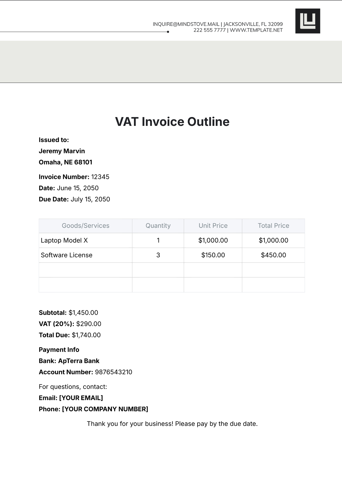 VAT Invoice Outline Template