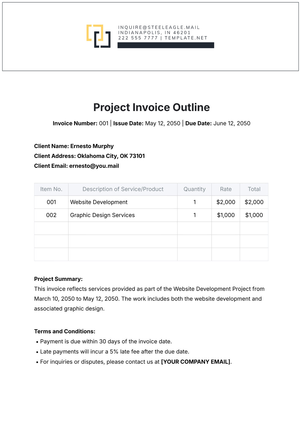 Project Invoice Outline Template