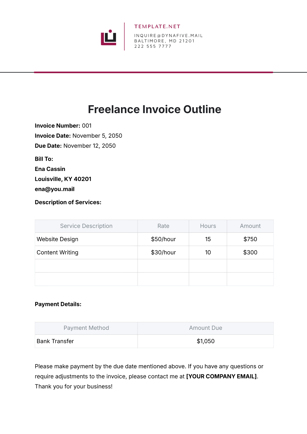 Freelance Invoice Outline Template