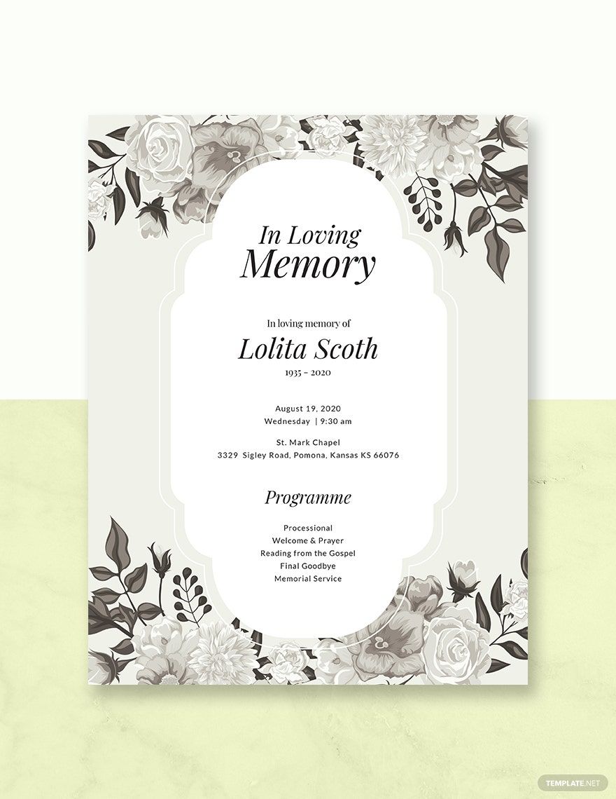 Memorial Program Template in Word, PDF, Illustrator, PSD, Apple Pages, Publisher