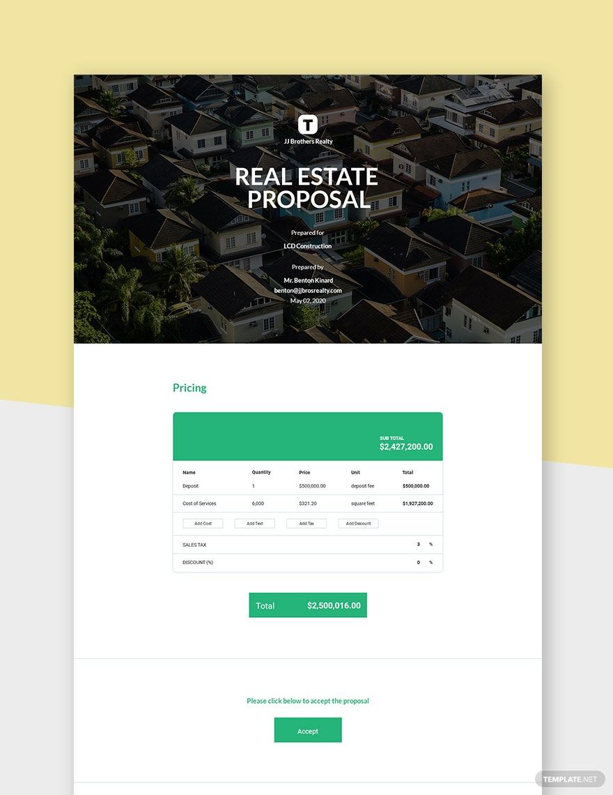 One Page Real Estate Proposal Template