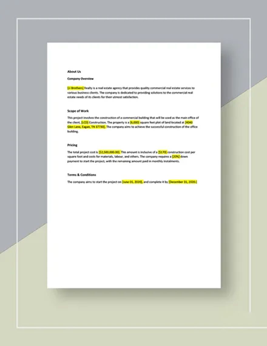 One Page Real Estate Proposal Template