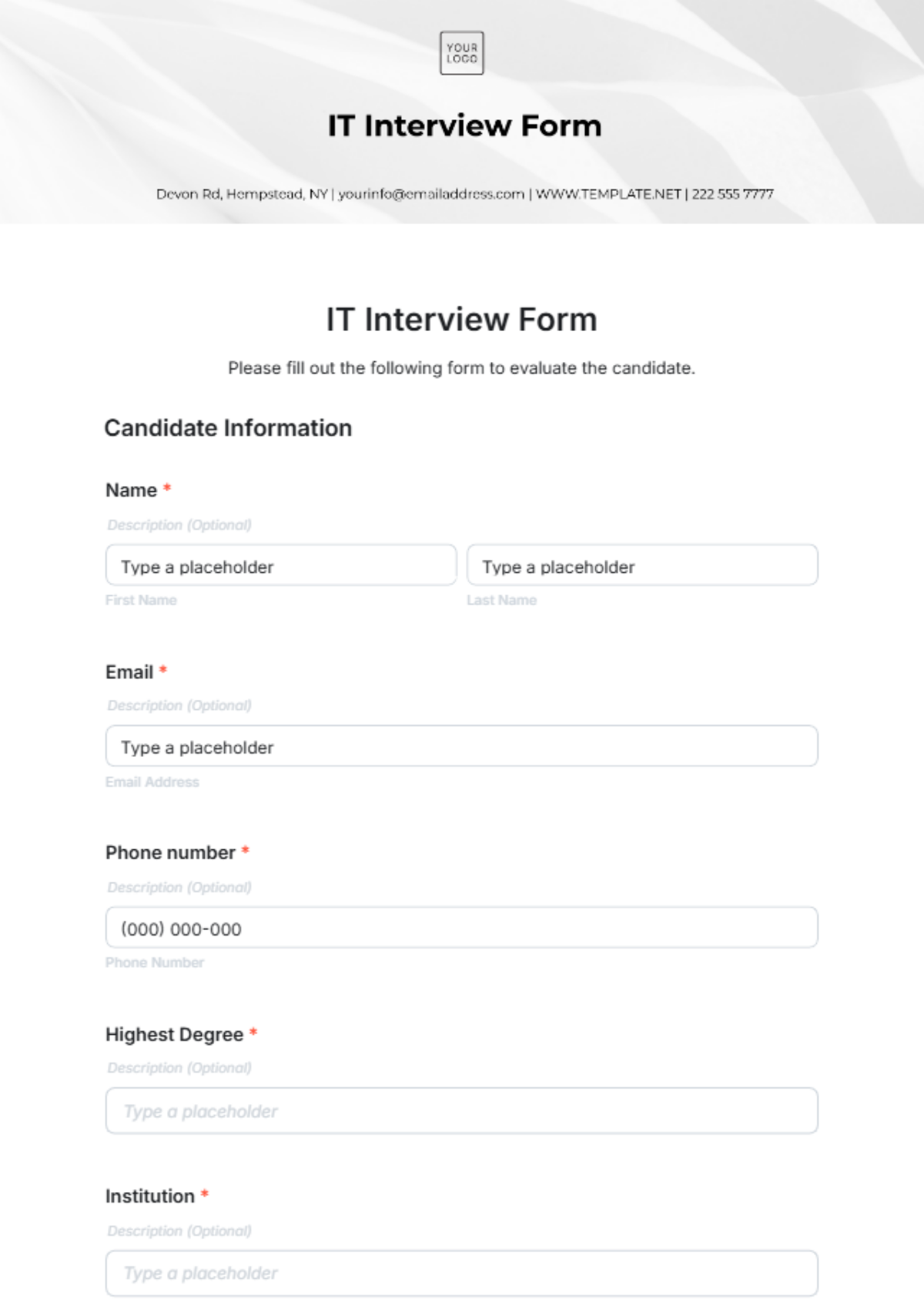 IT Interview Form Template