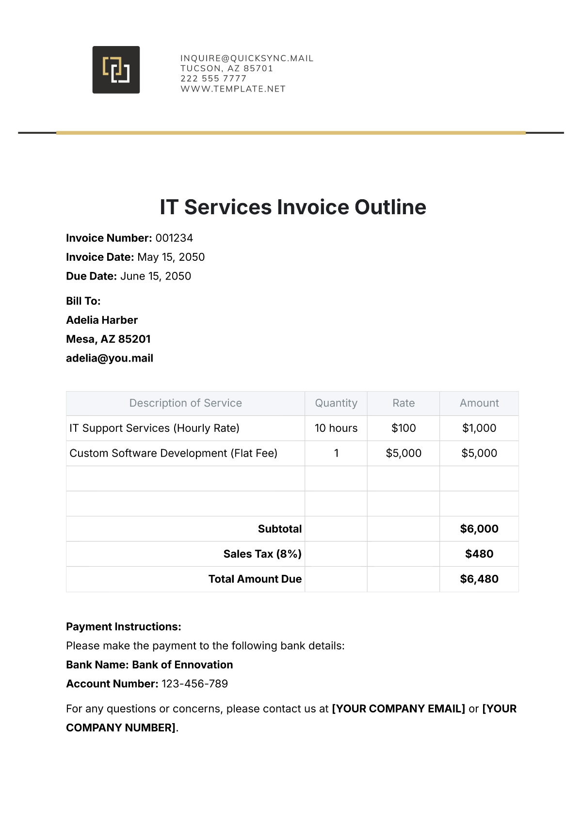 IT Services Invoice Outline Template