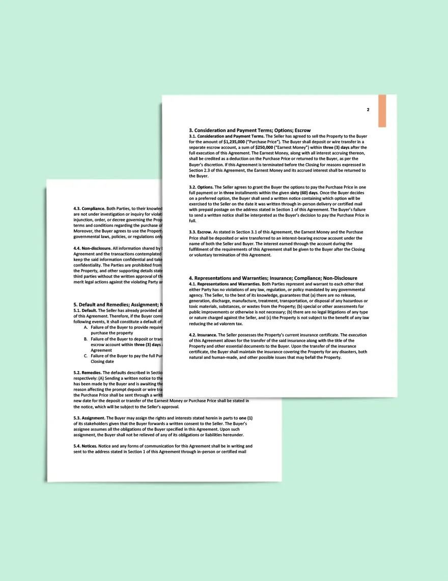 Real Estate Purchase and Sale Agreement Template