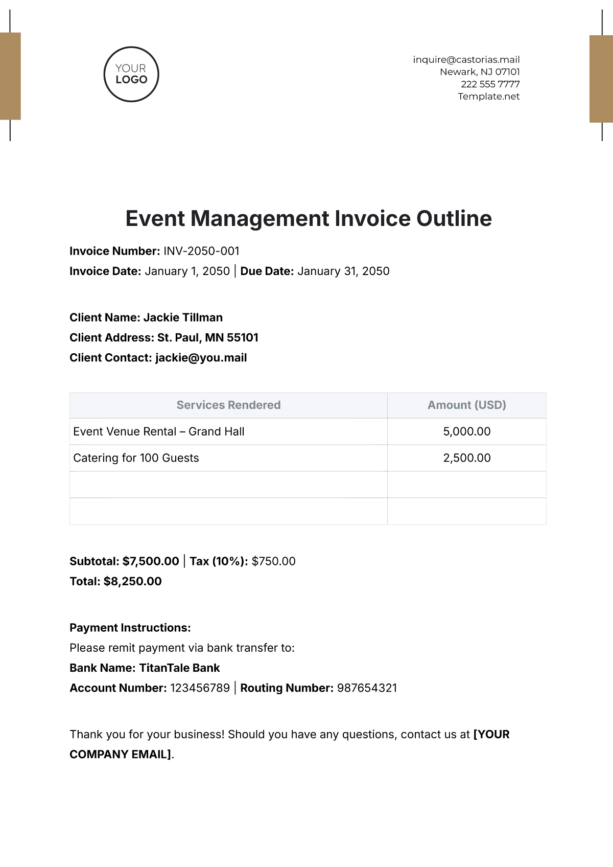 Event Management Invoice Outline Template - Edit Online & Download