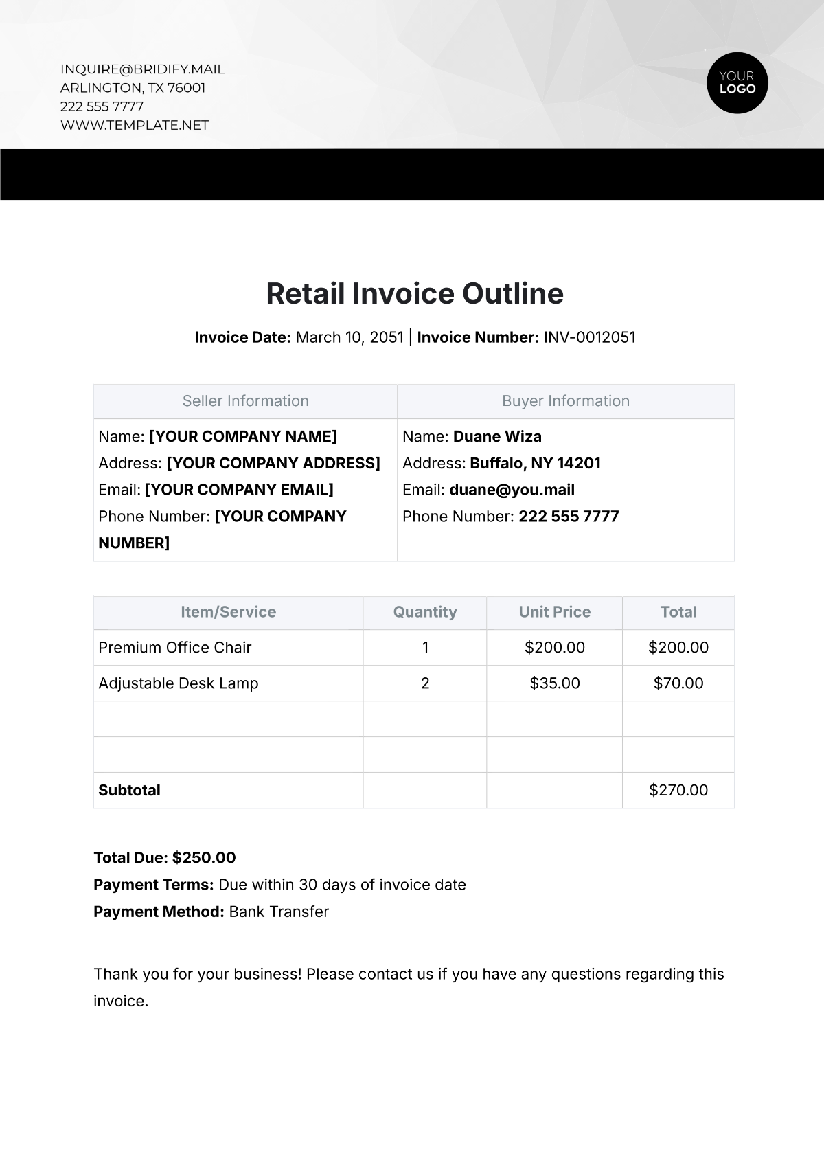 Retail Invoice Outline Template - Edit Online & Download