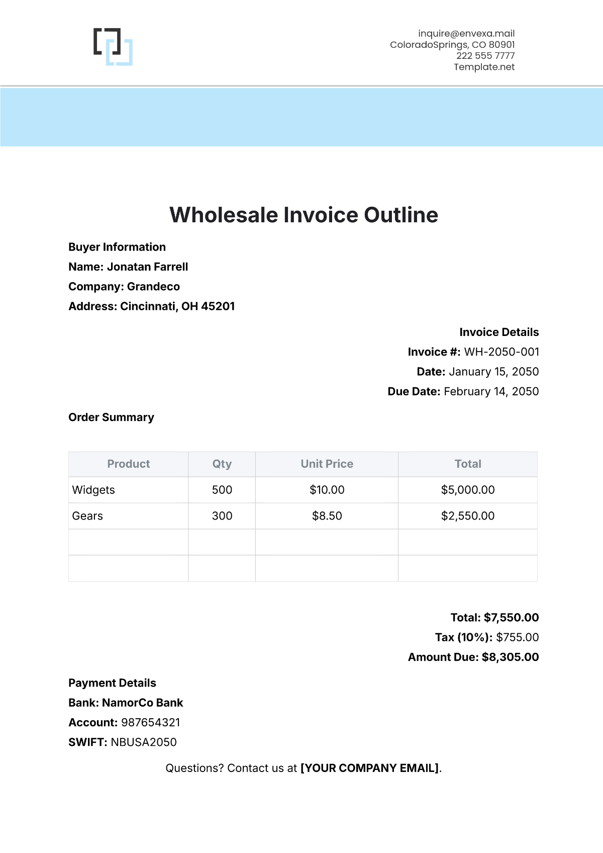 Wholesale Invoice Outline Template - Edit Online & Download