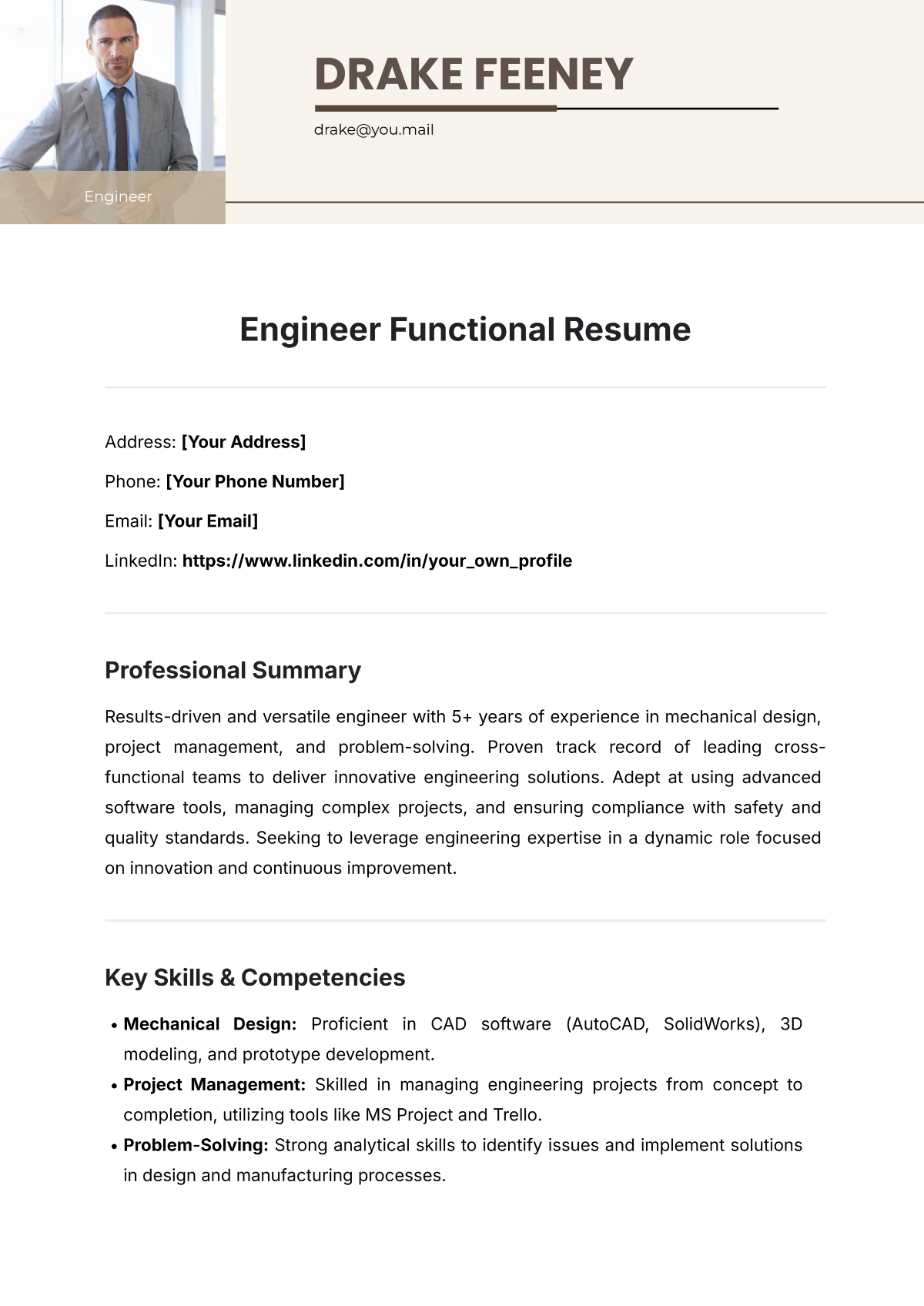 Engineer Functional Resume Template - Edit Online & Download