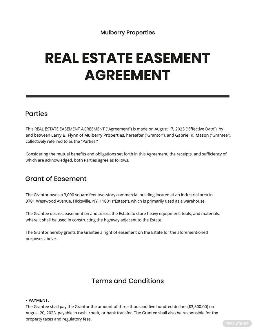 Real Estate Easement Agreement Template Google Docs Word Apple