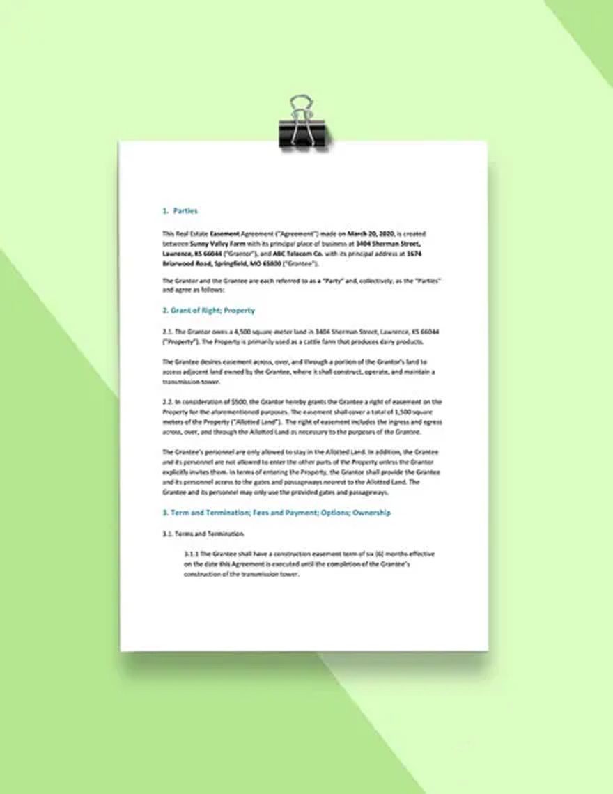 Real Estate Easement Agreement Template