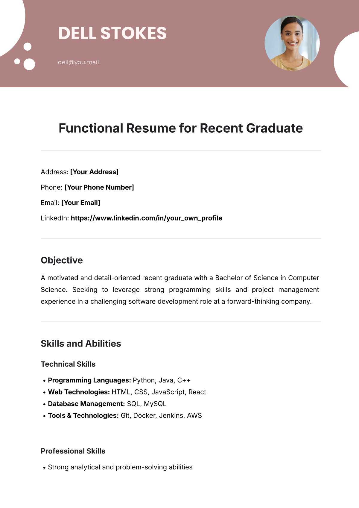 Functional Resume for Recent Graduate Template - Edit Online & Download