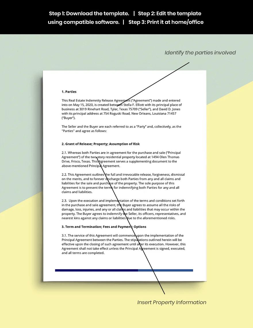 Real Estate Indemnity Release Agreement Template