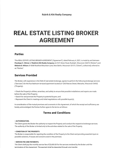 Real Estate Listing Broker Agreement Templ