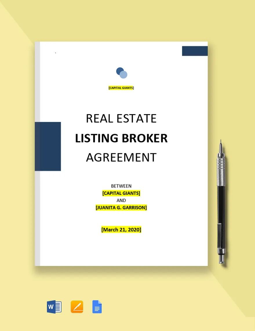 Real Estate Listing Broker Agreement Template