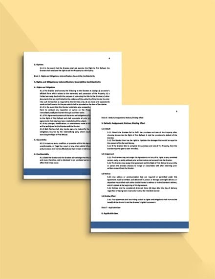 Real Estate Right of First Refusal Agreement Template in Word Pages