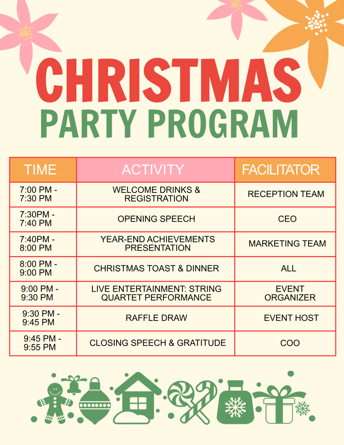 Corporate Christmas Party Program Template - Edit Online & Download