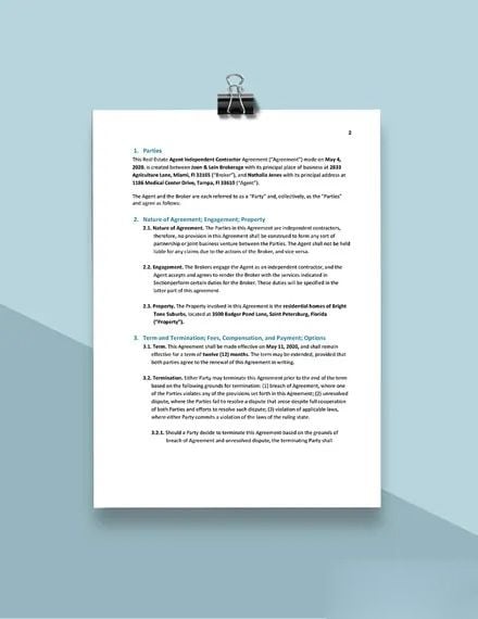 Real Estate Agent Independent Contractor Agreement Template