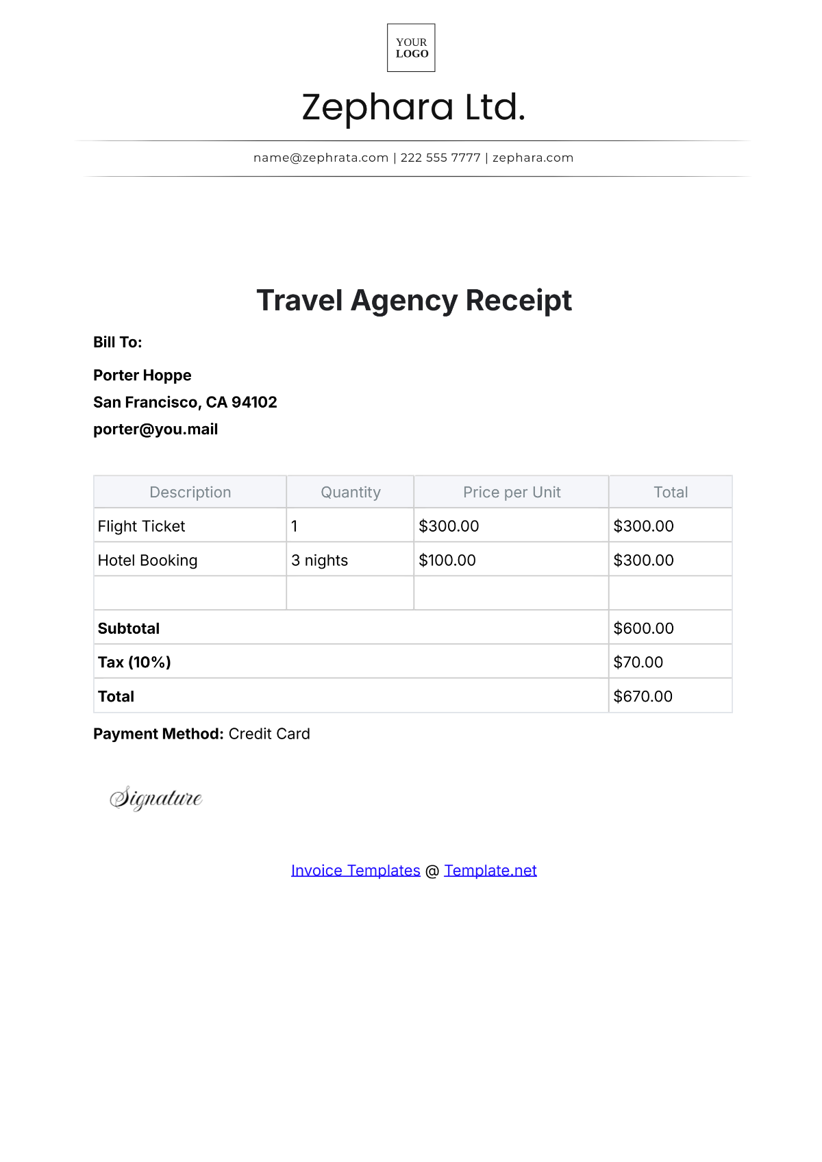 Travel Agency Receipt Template - Edit Online & Download