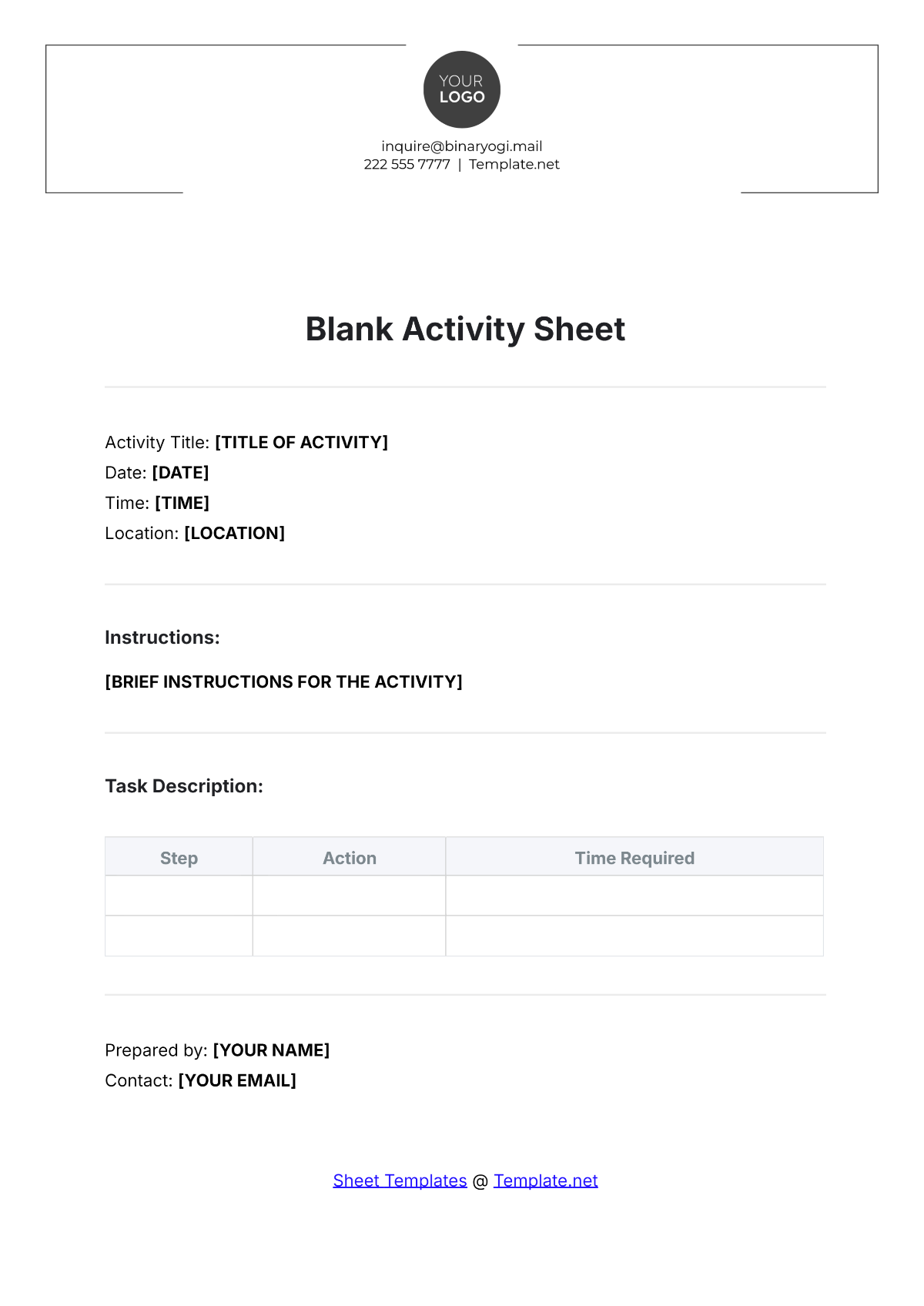 Blank Activity Sheet Template - Edit Online & Download