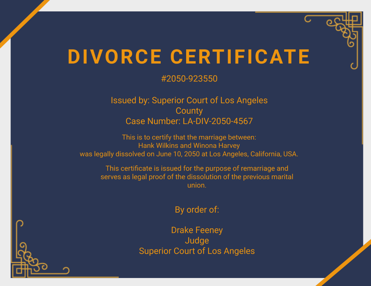 Free Divorce Certificate for Remarriage Template - Edit Online & Download