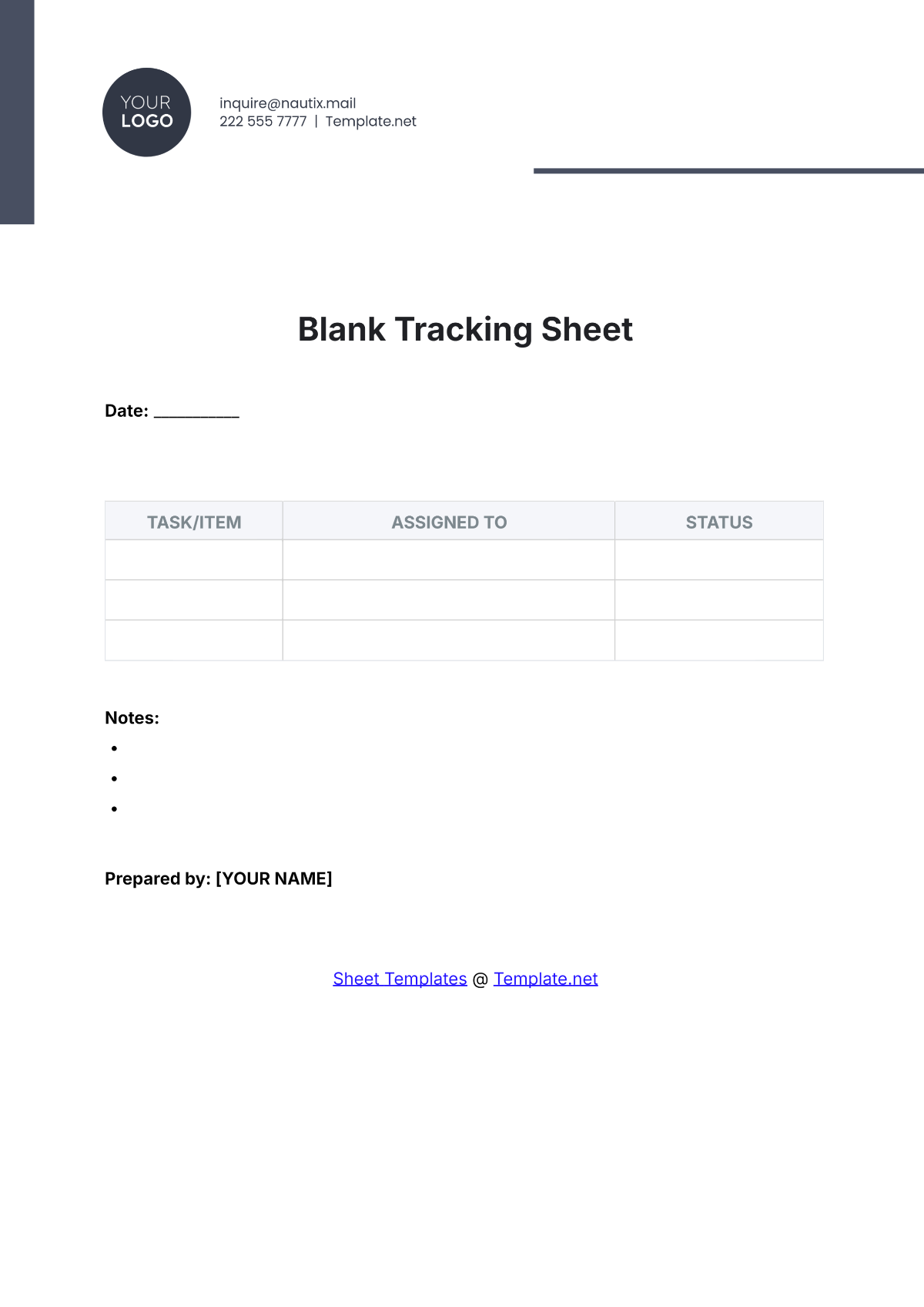 Blank Tracking Sheet Template - Edit Online & Download