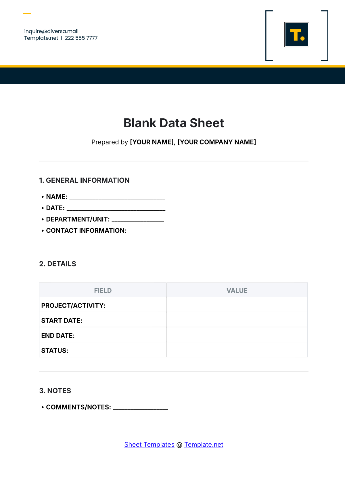 Blank Data Sheet Template - Edit Online & Download