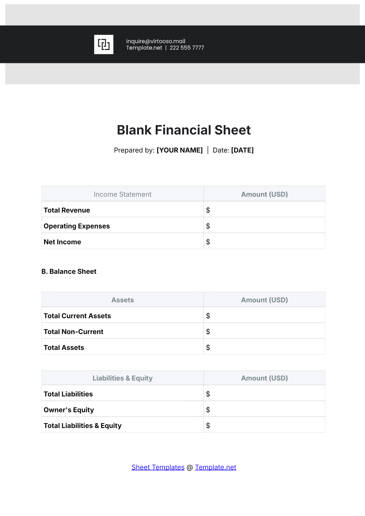 Free Blank Financial Sheet Template Edit Online Download Template Net