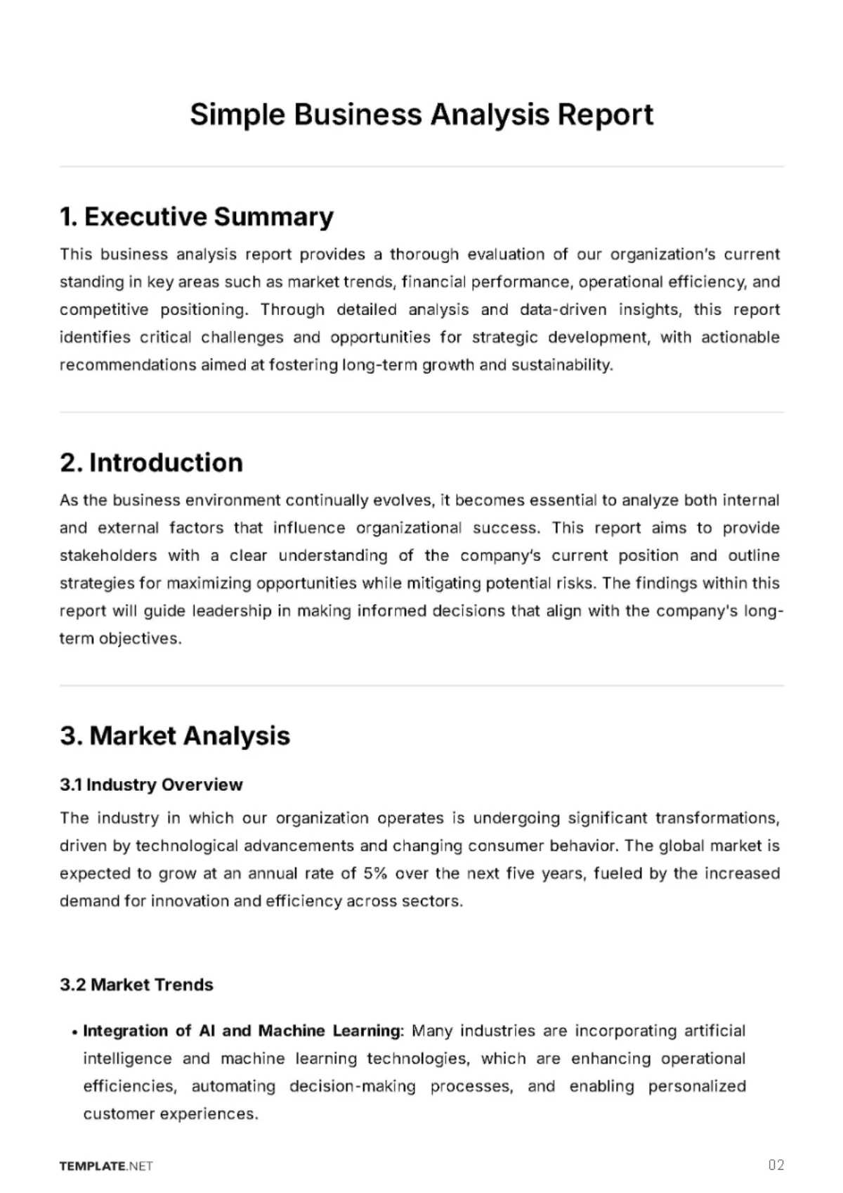 Free Simple Business Analysis Report Template to Edit Online
