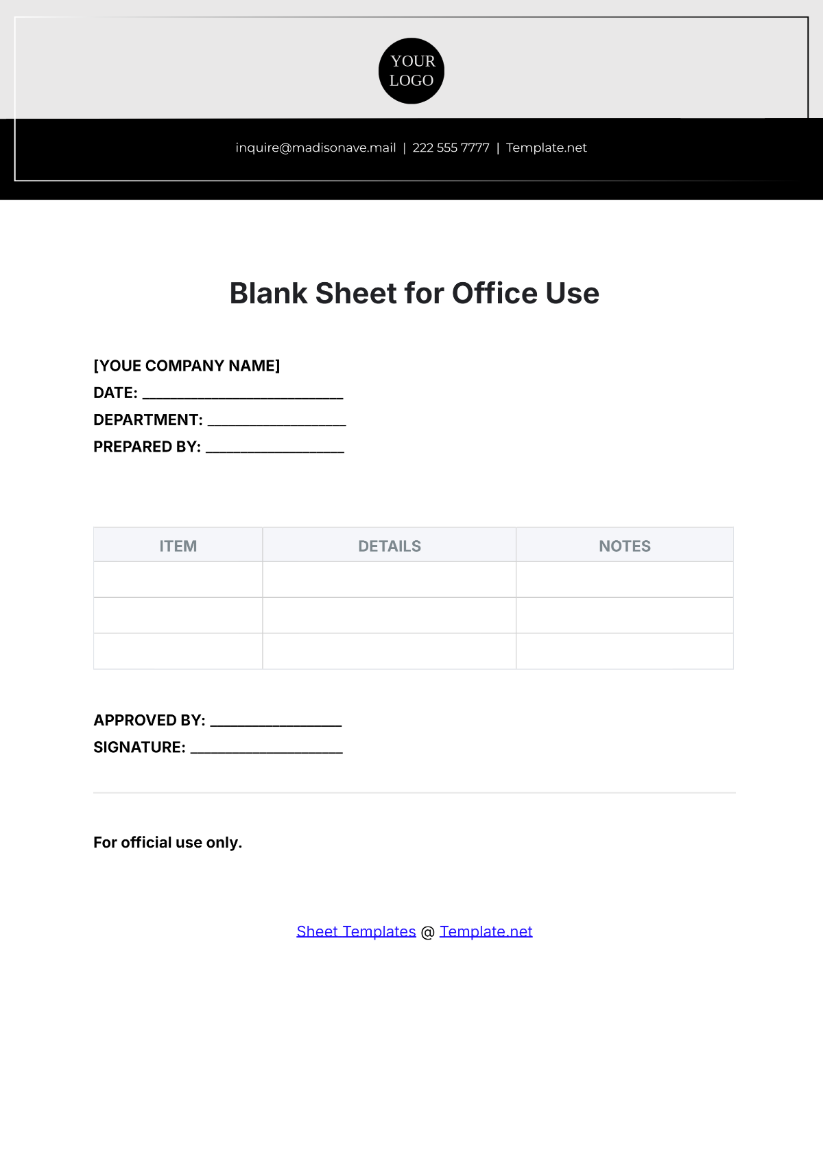 Blank Sheet Template for Office Use