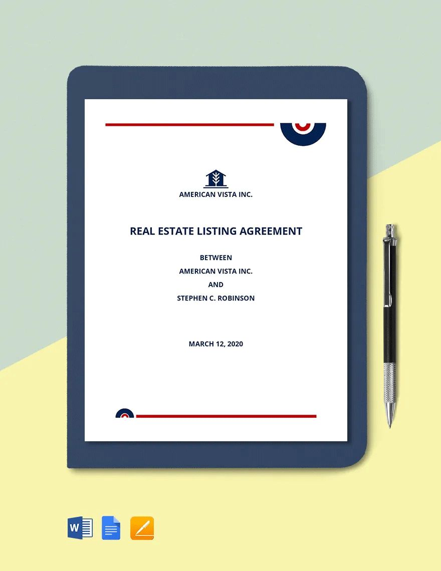 Real Estate Agent Listing Agreement Template