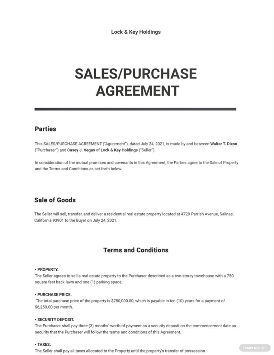 Residential Real Estate Purchase Agreement Template