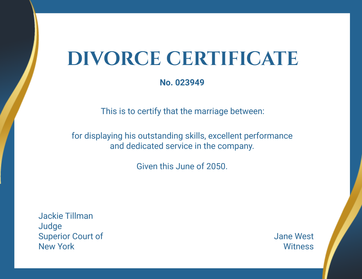 Divorce Certificate for Child Custody Agreements Template