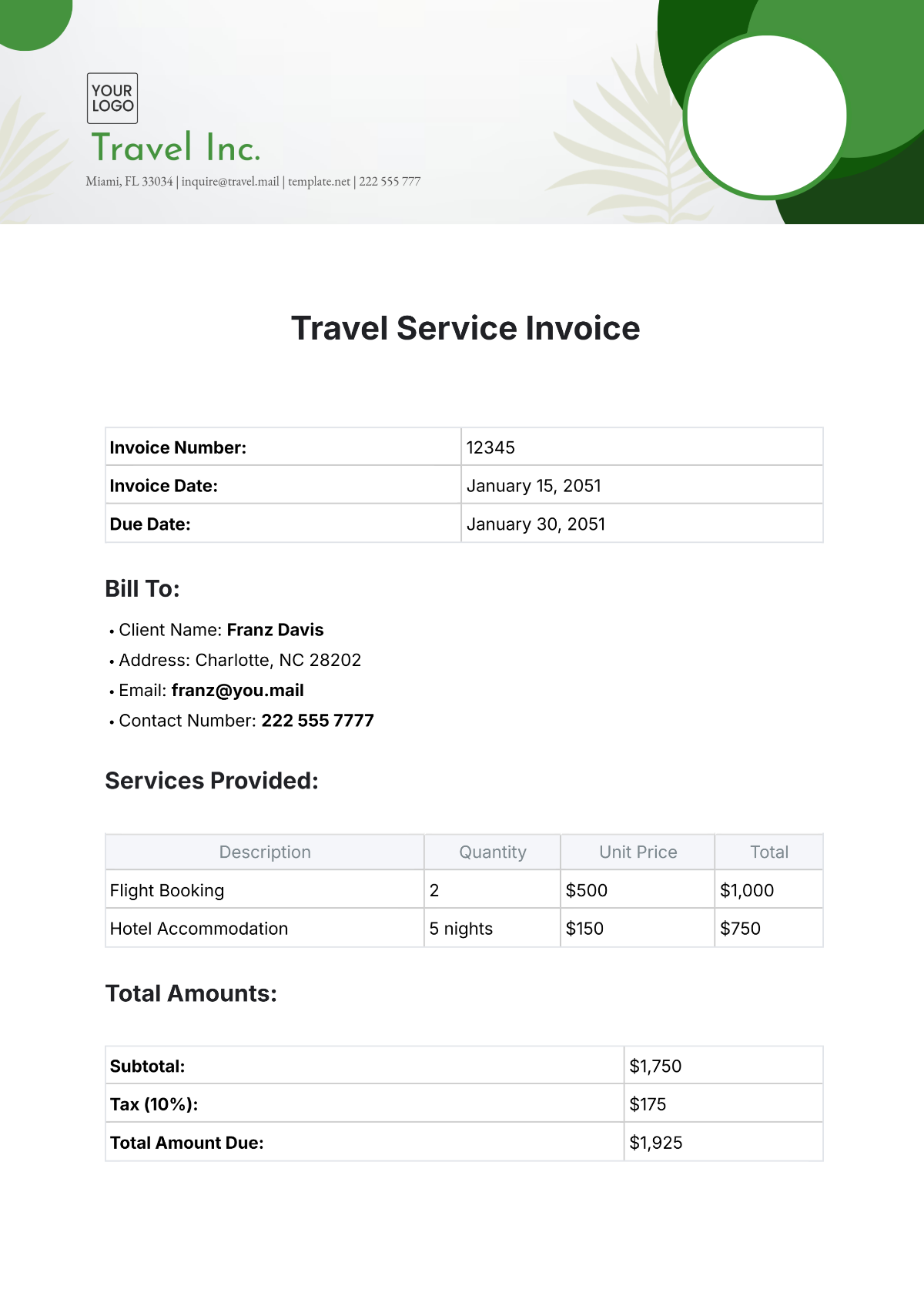 Travel Service Invoice Template - Edit Online & Download