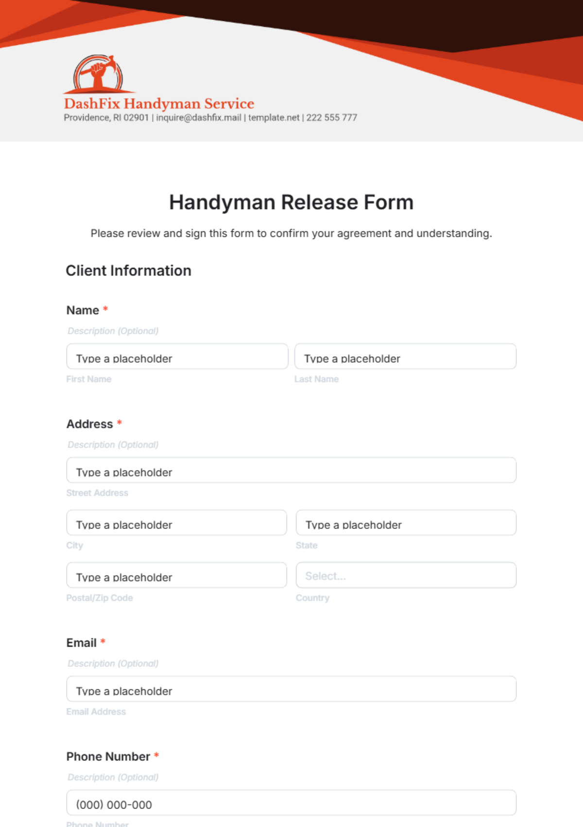 Handyman Release Form Template - Edit Online & Download